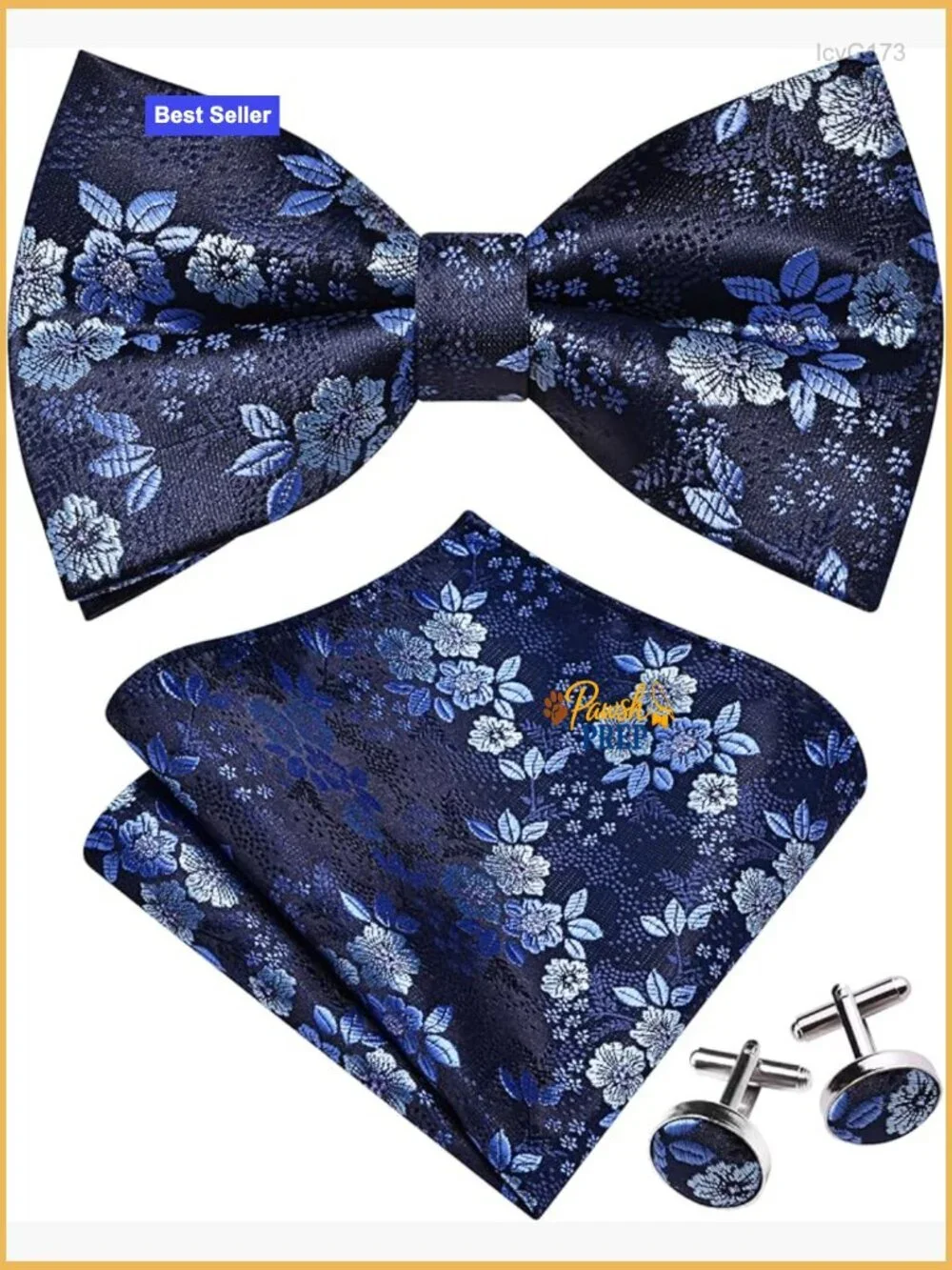 Silk Blend Adjustable Pre-Tied Bow Tie Set with Pocket Square Cufflinks